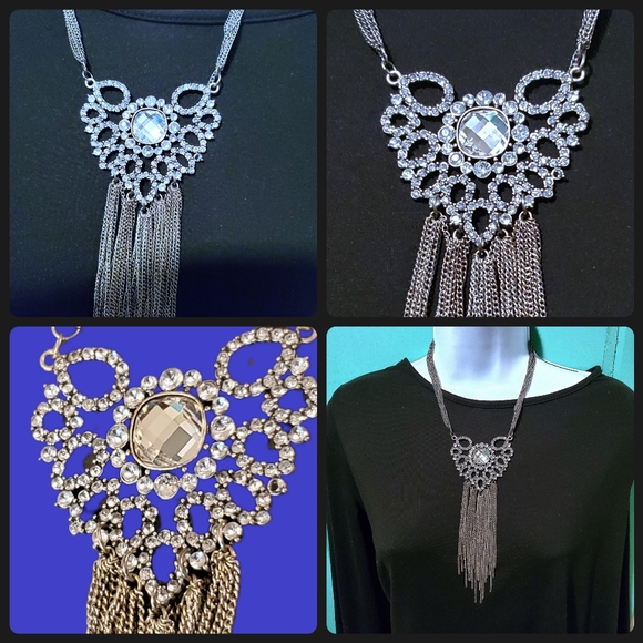 Retro Silvertone and Rhinestone Crystal Necklace. - Picture 3 of 8